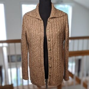 Cotton blend tan/multicolored cardigan, women's L